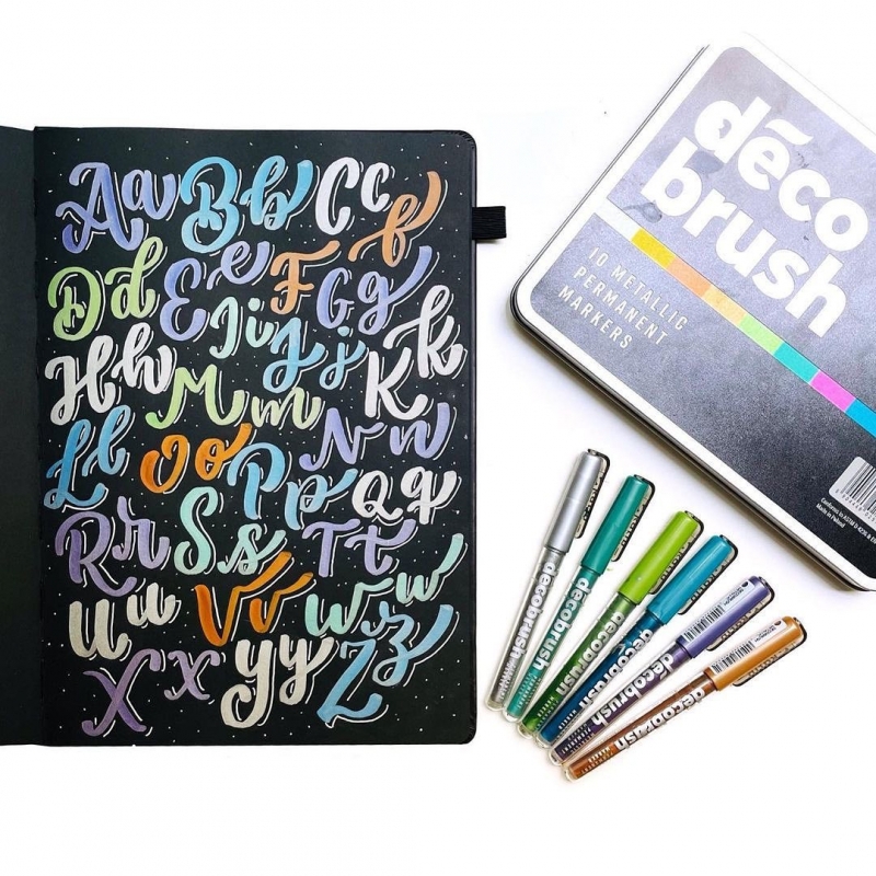 Karin Deco Brush Metallic Markers : 10 Colours in a Metal box